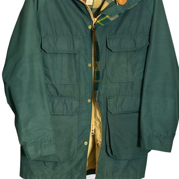 Vintage Woolrich Green Parka Jacket Sz M Plaid Wool Lined Hooded USA Made Coat - Picture 5 of 10